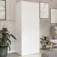 Kleiderschrank mit Schiebetüren, mit Kleiderstange und Einlegeboden Weiß – 70x60x180,5 cm  (BxTxH)