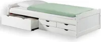 Bett mit Stauraum ANDREA Kiefer massiv weiss Bett 90x200 cm mit 4 Schubladen Gästebett