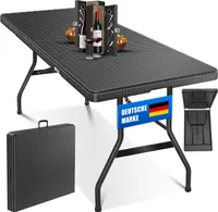 KESSER® Buffettisch Tisch klappbar Kunststoff 183x76 cm Rattan Optik Campingtisch Partytisch Klapptisch Gartentisch für Garten Terrasse und Balkon zusammenklappbar 6 Personen ink. Tragegriff