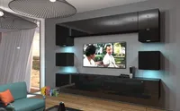 Furnitech Wohnwand Wohnzimmer | Schwarz Glänzend | Möbel mit LED Weiß | Schrankwand mit Regale und TV Schrank - AN1