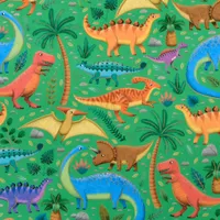 Geschenkpapier Dinosaurier Motiv 70cm x 2m Rolle Grün / Bunt