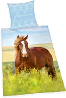 Horse - komplet pościeli z dwustronnym motywem Herding z flaneli, 135x200 i 80x80
