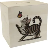 Katze mit Schmetterling Spardose aus Holz für Tierliebhaber