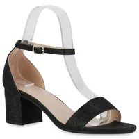 VAN HILL Damen Riemchensandaletten Sandaletten Party Glitzer Schuhe 839959, Farbe: Schwarz, Größe: 37