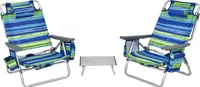 COSTWAY 2 Strandstühle und Tisch Set mit verstellbarer Rückenlehne, Eisbeutel, Campingstühle klappbar Blau, Grün