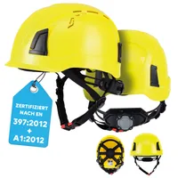 PRO FIT Arbeitsschutzhelm D!-Rock – Robuster Schutzhelm, Sicherheitshelm, Belüfteter Bauhelm, Anpassbares Kopfband & Kinnriemen, Arbeitshelm -Neongelb