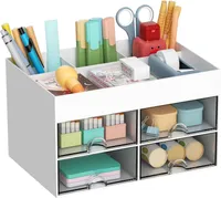 Schreibtisch Organizer, 4 Fächer Desk Organizer mit Schublade, Multifunktional Stiftehalter, Weiß
