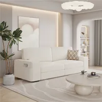 Yaheetech 3-Sitzer Sofa 212×81 cm Polstersofa aus Cordstoff mit Kissen und Rückenlehne & Armlehnen Elfenbein