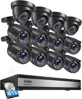 ZOSI 16CH 1080P Überwachungskamera Set, 12x Dome + Bullet Kamera Überwachung System 4TB HDD, IP66 Wasserdicht, Bewegung Alarm