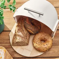 Brötchenkorb Brotkasten aus Bambus und Kunststoff Brotbox DARVIN runde Brotbackform weiß 37x26x22 cm HOMLA