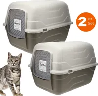 2x Katzenklo mit Deckel Schaufel Aktivkohlefilter - Haube kippbar - große XXL Katzentoilette Katzen WC Klo Doppelpack Sparpaket