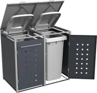 PPbin | Box na odpadky, skříň na odpadky - 2 x 240 litrů - 132x80x116cm - Box na odpadky, odpadkový koš, šedý, ModernBOX