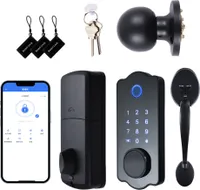Intelligentes Tuerschloss mit schluessellosem Zugang, wasserdichtes automatisches Schloss, 5-in-1-TTlock-App, IC-Karte, 150 Codes, elektronisches Fingerabdruck-Tuerschloss mit Griffhebel-Set fuer die Vordertuer