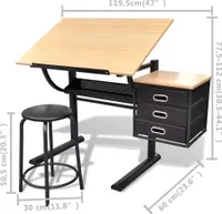 vidaXL Zeichentisch mit neigbarer Tischplatte 3 Schubladen und Hocker