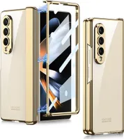 Galaxy Z Fold4 Case, Magnetic Hinge Protector Transparent Cover PC Crystal Protective Case with Screen Protector pro Samsung Galaxy Z Fold 4 5G Gold