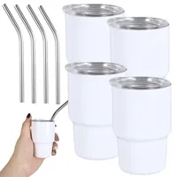winterbeauy 4x Mini Schnapsglas mit Strohhalm Deckel, 3oz,Sublimation, doppellagig, Metall,für Getränke, Kaffee, Cocktails  (Weiß)