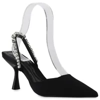 VAN HILL Damen Pumps Slingpumps Stiletto Party Strass Schuhe 840039, Farbe: Schwarz, Größe: 39