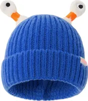 Niedliche Strickmütze mit Augen, verschleißfest, einfarbig, LED-Leuchten, lustiger Cartoon, warme Wintermütze