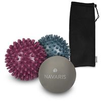 Navaris 3x Massageball Set - 2x Igelball mit Noppen 1x Lacrosse Ball - Massage für Schulter Rücken Fuß Hand - Fitness Noppenball medium hart
