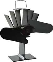 Teplom poháňaný ventilátor na krb s 2 lopatkami čierny