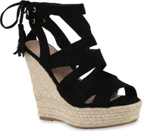 VAN HILL Damen Sandaletten Bast Keilabsatz Espadrilles Schuhe 814638, Farbe: Schwarz, Größe: 40