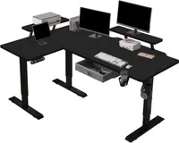 Hilodesk 160 x 76 cm výškově nastavitelný elektrický psací stoly kreslící kancelářský stůl pro domácí kancelář, kolečka, Černá, ve tvaru L