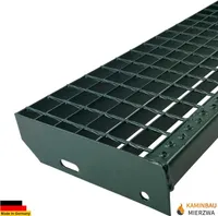 Treppen Stufe Metall Stufen Stahl Treppenstufe feuerverzinkt | Breite: 600mm | Farbe: Grün (RAL 6009) | ohne Schrauben-Set