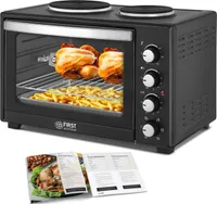 TZS First Austria Minibackofen mit Kochplatten 45L, Pizzaofen, Minibackofen mit Umluft, 3200W, max 230°C, Innenbeleuchtung - Mini Backofen