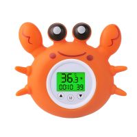 Badethermometer mit dreifarbiger, hintergrundbeleuchteter Anzeige bei Raumtemperatur Fahrenheit und Celsius Schoene Krabbenform Schwimmendes Bad Spielzeug Badewanne Sicherheitstemperaturthermometer