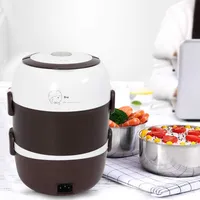 3 Schichten Elektrische Lunchbox 2L Tragbare Speisenwärmer Brotdose Dampfgarer Topf Edelstahl Mini Reiskocher Wärmer