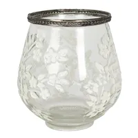 Clayre & Eef Teelichthalter Ø 12x13 cm Glas Metall Blumen