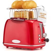 ProfiCook Toaster im stilvollen Vintage-Design - Toaster 2 Scheiben mit Wide-Slot (extra breite Toastschlitze) und massivem Metallgehäuse - Retro Toaster mit Brötchenaufsatz - PC TA 1193 rot