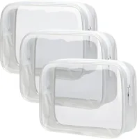 Transparente Kulturbeutel, Quart-Größe, Reise-Make-up-Kosmetiktasche für Damen und Herren, Handgepäck am Flughafen, Fluggesellschaften konforme Tasche,3er Pack,Weiß-Weiß