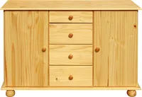 Möbilia Kommode | 4 Schubladen | 2 Türen | Kiefer-Holz massiv | B 119 x T 38 x H 81 cm | natur | 19020007 | Serie KOMMODE