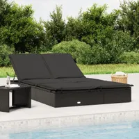vidaXL Lehátko pro 2 osoby s polštářem Black Poly Rattan