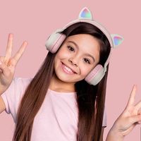 Kopfhörer Bluetooth 5.0, Kinder kopfhörer mit Katzenohr,Mikrofon,LED-Leuchten-Rosa