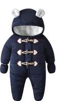 Baby Schneeanzug Winter Warm Overall mit Kapuze Jungen Mädchen Strampler Baumwoll Langarm mit Handschuhen Jumpsuit Onesies Bodysuits(blau,73cm)