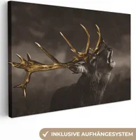 OneMillionCanvasses® - Plátno - Jelen - Černá - Zlatá, nástěnná malba, nástěnné dekorace obrazy obývací pokoj, 30x20cm