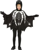 FIESTAS GUIRCA Spinnenkostüm Glow in the Dark - Schwarzer Poncho mit Kapuze für Kinder von 7-9 Jahren
