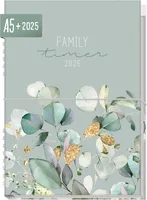 Family-Timer 2025 / 12 Monate / Minty Leaves / Häfft-Verlag
