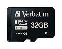 Verbatim 32GB Micro SDHC, 32768 MB, Micro Secure Digital High-Capacity (MicroSDHC), 10 MB/s, Blase