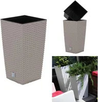 Blumentopf + Einsatz Blumenkübel Rattan RATO SQUARE DRTS200 Mocca