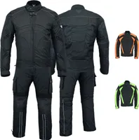 Herren Motorradkombi Textilien Schwarz Grün Orange inkl. Protektoren, Farbe:Schwarz, Größe:48/S