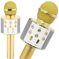 Bluetooth Karaoke Mikrofon Handmikrofon Handheld Kinder Wireless Tragbares Funkmikrofon Handmikrofon Karaoke-Mikrofon Stereo Sound Kondensator Gold Retoo