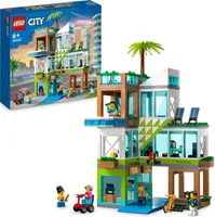 LEGO 60365 City Appartementhaus Set, Konstruktions-Spielzeug mit Eckladen, Wohnzimmer, Küche und Schlafzimmer, mit Scooter, Fahrrad, 6 Minifiguren und einer Straßenplatte