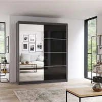 Schwebetürenschrank Schrank Kleiderschrank mit Spiegel 183 cm Grau/Schwarz mit Spiegel Multi 31