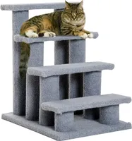 PawHut Tiertreppe Katzentreppe Hundetreppe Treppe für Katze und Hunde 4 Stufen Grau 63,5x43x60cm