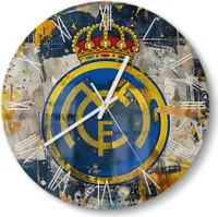 DEQORI Glasuhr Ø30 cm Römisch 'Wappen Real Madrid' Wanduhr Glas Uhr Design leise Küchenuhr
