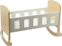 Puppenwiege - Holzspielzeug - Puppenbett - 28x40x24cm - Spielwiege für Kinder - weiß lackiert, braun