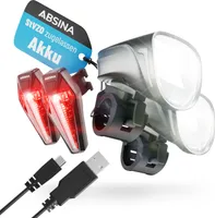 ABSINA 2x LED Fahrradlicht Set USB aufladbar - 200m Reichweite & 100 Lux Fahrradbeleuchtung StVZO zugelassen